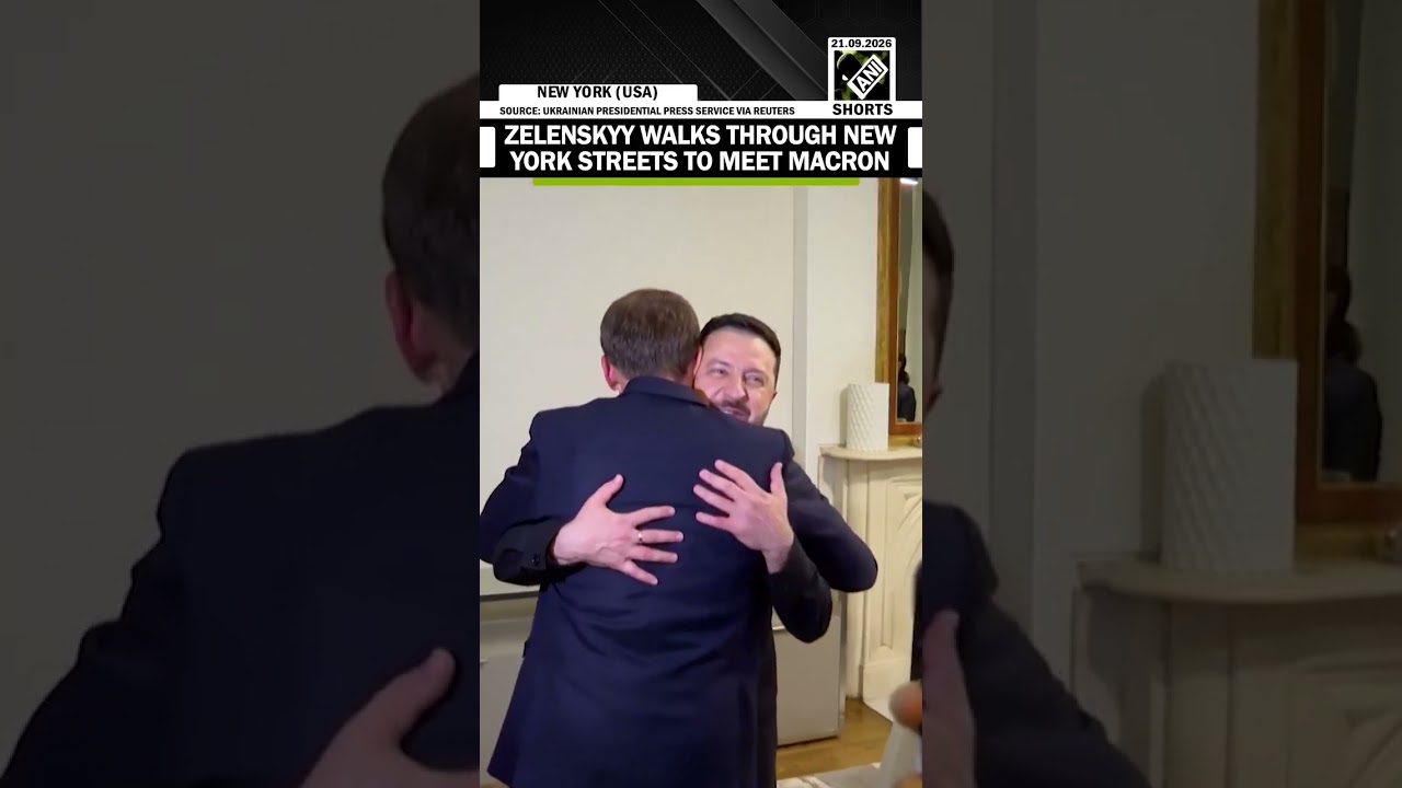 Prezydent Ukrainy Zełenski spaceruje ulicami Nowego Jorku na spotkanie z prezydentem Francji Macr...