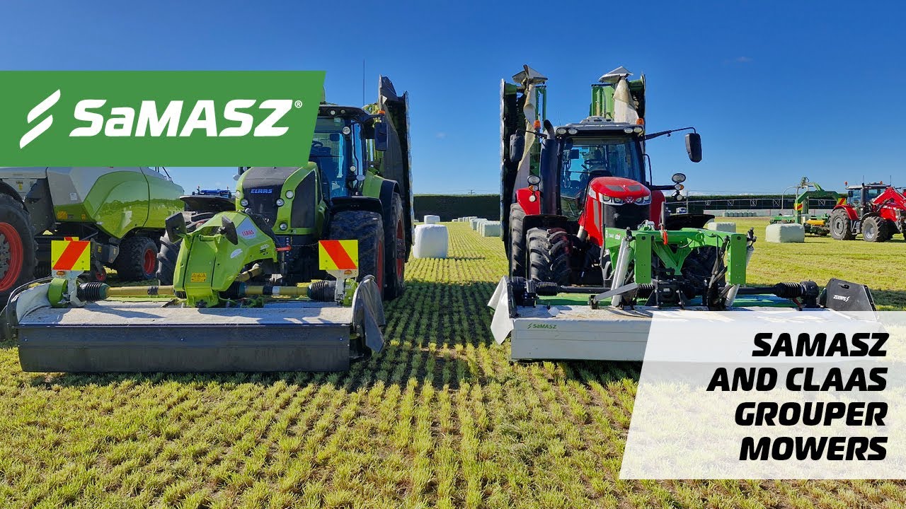 SaMASZ and Claas Grouper Mowers on demo mowing wholecrop at Kirwee Field Days 2025