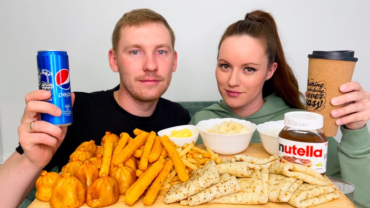 МУКБАНГ ЖАРЕНЫЕ ХИНКАЛИ НАГГЕТСЫ БЛИНЫ НУТЕЛЛА MUKBANG FRIED KHINKALI NUGGETS PANCAKES NUTELLA