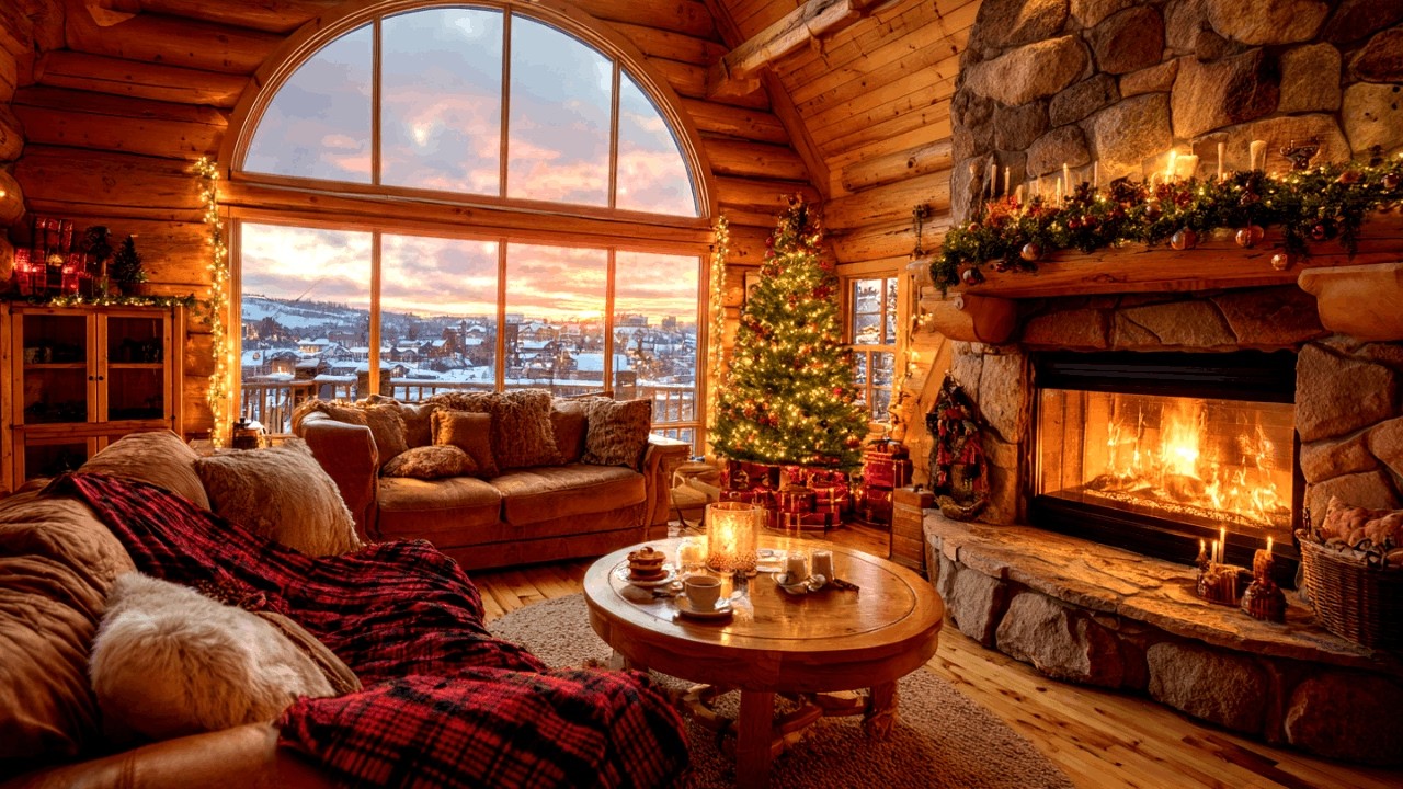 Warm Snowy Cabin with Smooth Uplifting Jazz Instrumentals