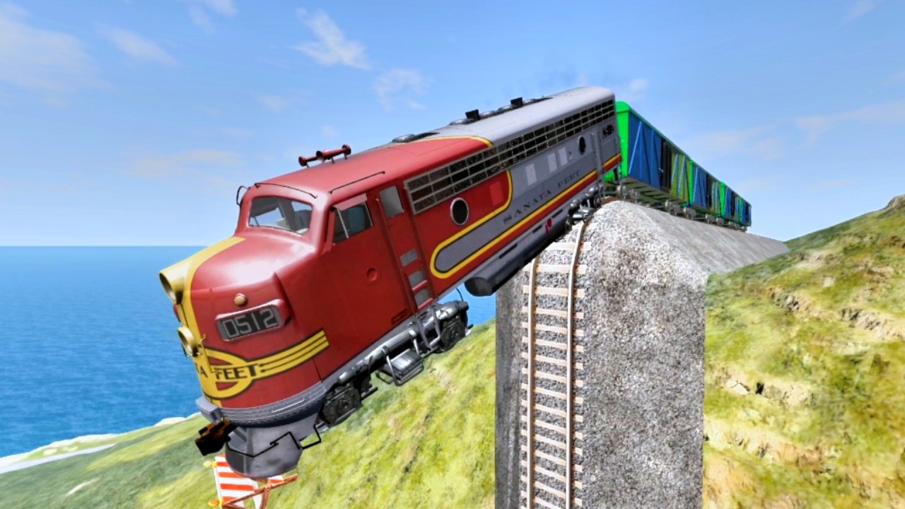 Train vs Steep Slope #17- Cars vs Train - BeamNG.Drive