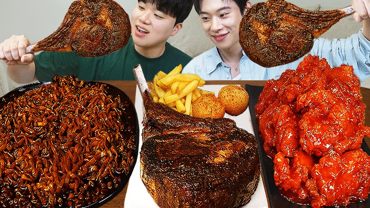 ASMR MUKBANG 직접 만든 양념 치킨먹방! 스테이크 짜파게티 레시피 & 먹방 FRIED CHICKEN AND BLACK BEAN NOODLES EATING SOUND!