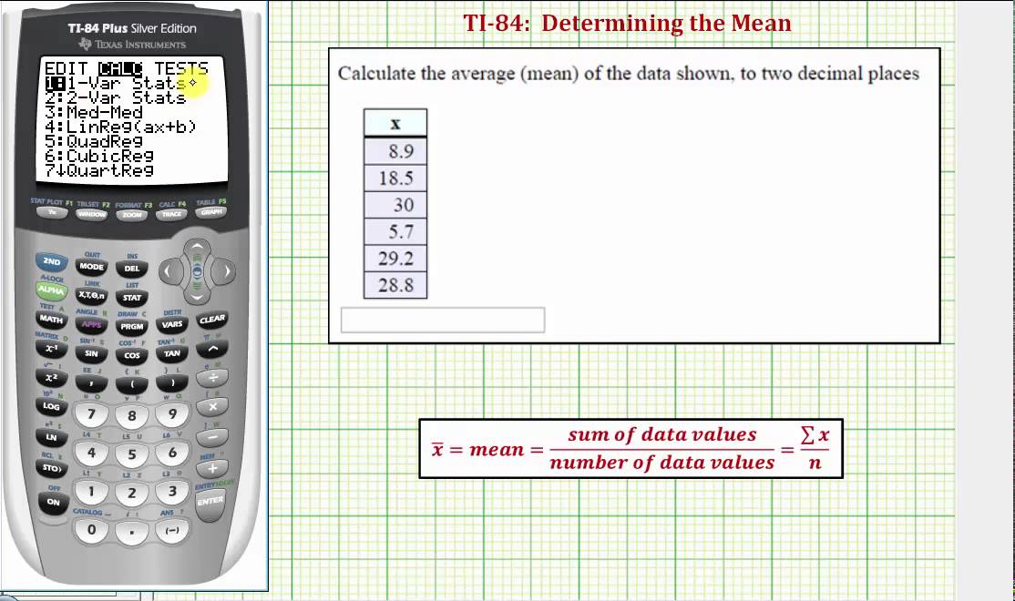 TI84 One Variable Statistics - Mean