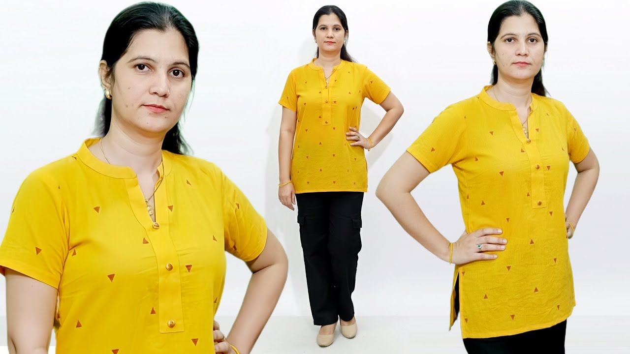 Short Kurti Cutting And Stitching | Stand Collar Neck Short Kurti Cutting and Stitching
