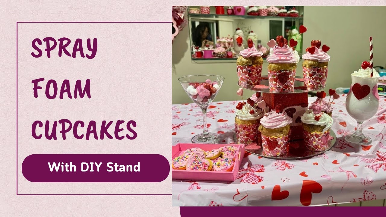 Fake Valentine’s Day cupcake display with DIY cupcake stand