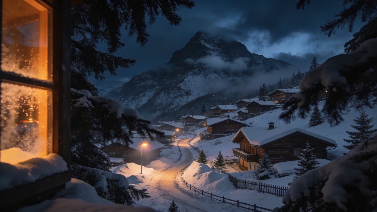 Deep Winter Calm ❄️ Cozy Mountain Village Fireplace & Snowy Night Ambience for Total Relaxation