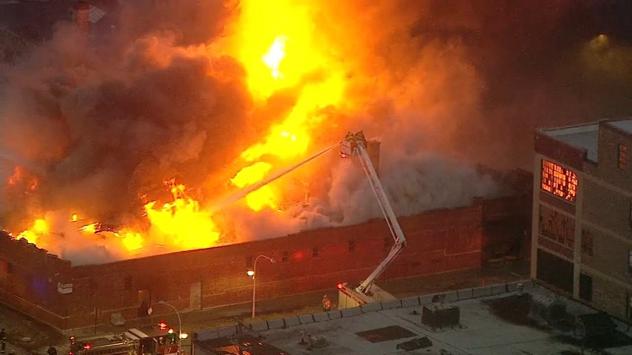 Massive fireball shoots through roof of warehouse in Chicago fire