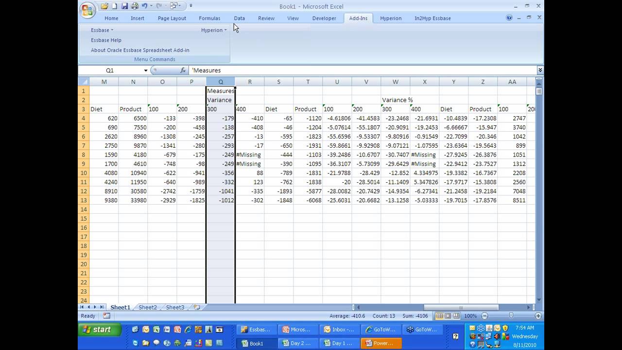 August 2010 - Essbase Excel Add-In Spreadsheet Reporting - Oracle Hyperion Training