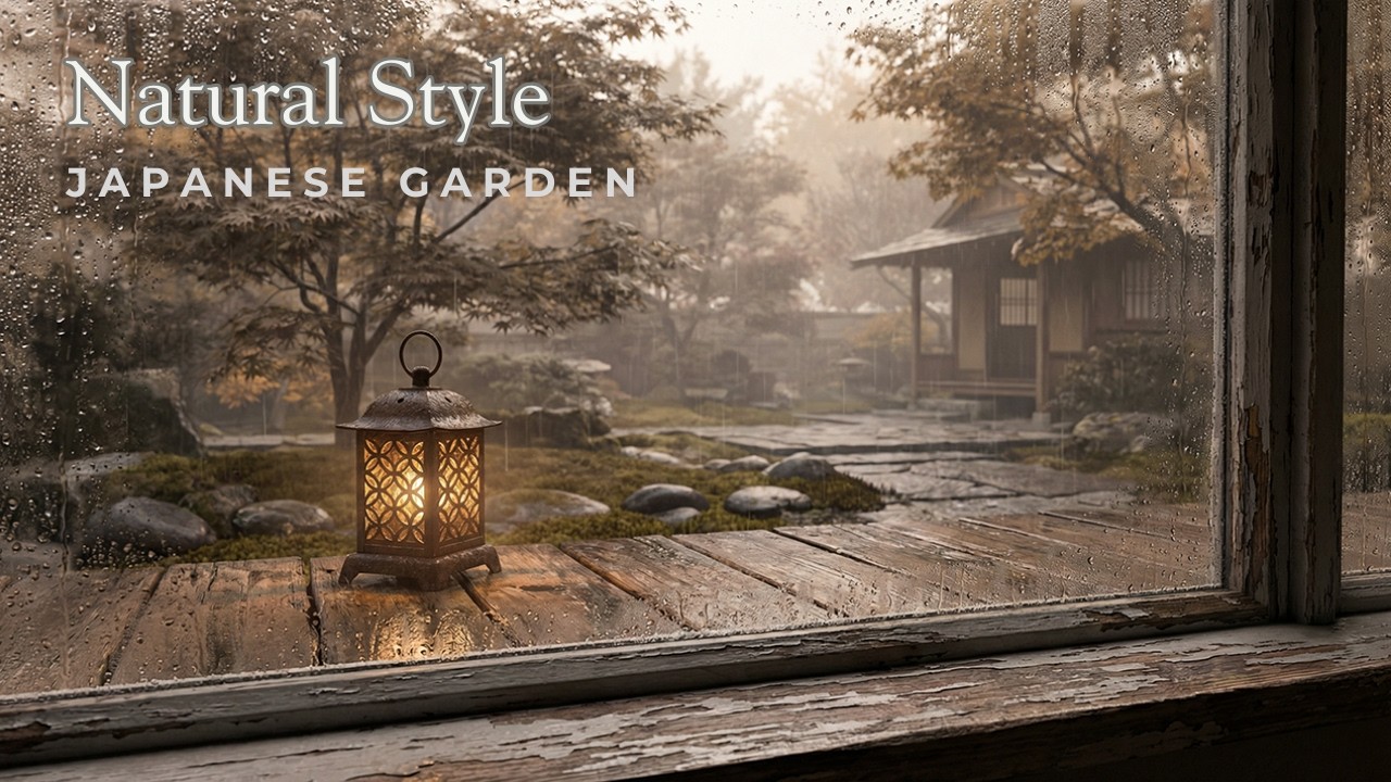 Japanese Garden at Dawn | Rain Sounds for Sleeping and Piano | 4K