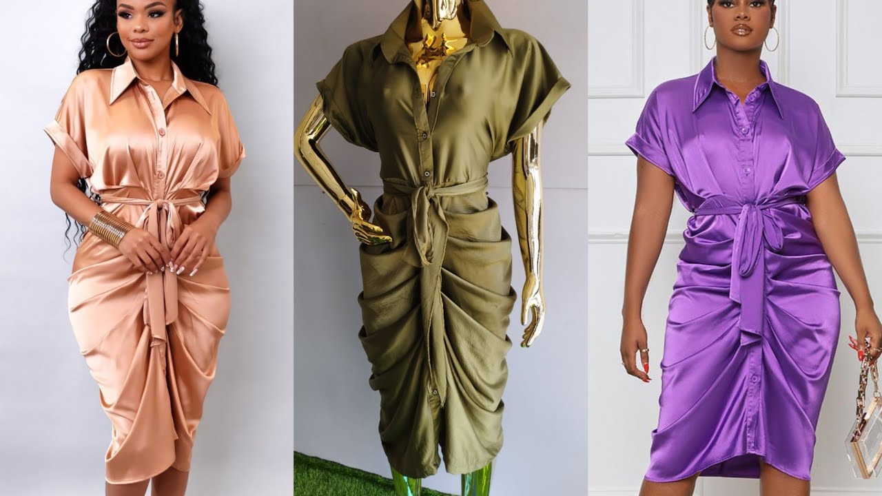 How to make a DRAPED RUCHED SHIRT DRESS with COLLARED NECKLINE and TURN UP SLEEVE