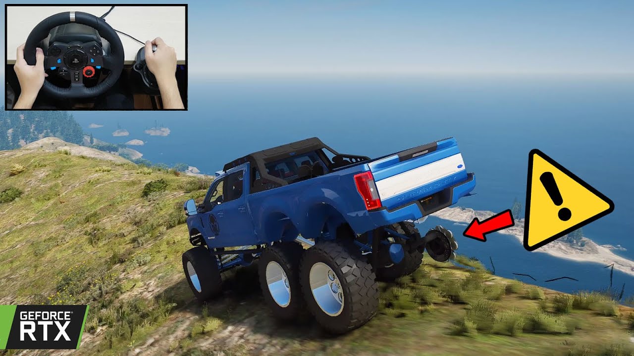 Ford F350 6X6 Realistic Offroading - GTA 5 Gameplay with Steering Wheel