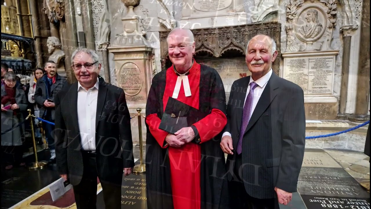 Wreath laying, Dylan Thomas Memorial, Poets' Corner, Westminster Abbey and after at Wheatsheaf 2023