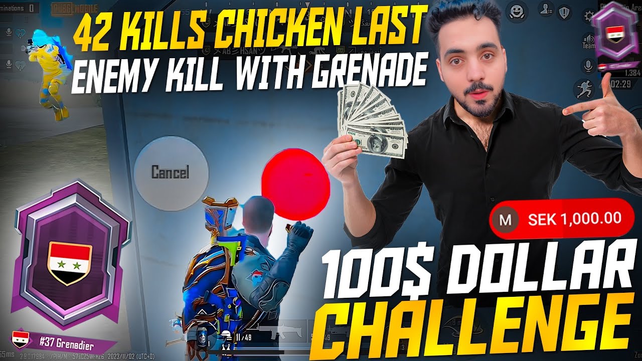 100$ Challenge Game | last Enemy kill with Grenade | Pubg Mobile Gameplay