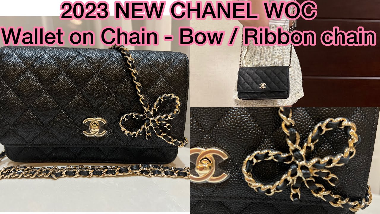 UNBOXING:2023 NEW CHANEL WOC WALLET ON CHAIN WITH BOW / RIBBON CHAIN: What fits inside?