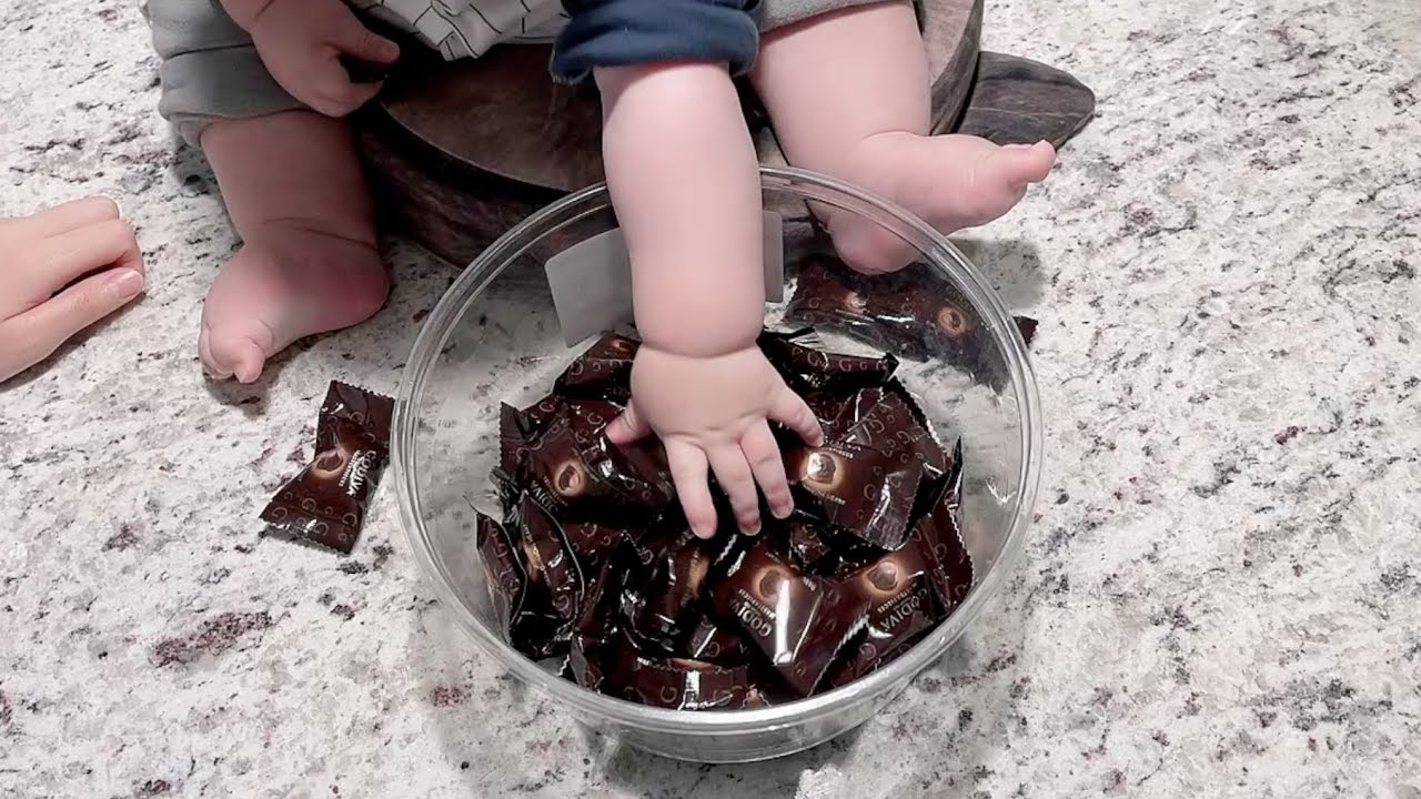 Playing with chocolate with my baby boy! His laugh makes me happy every day!