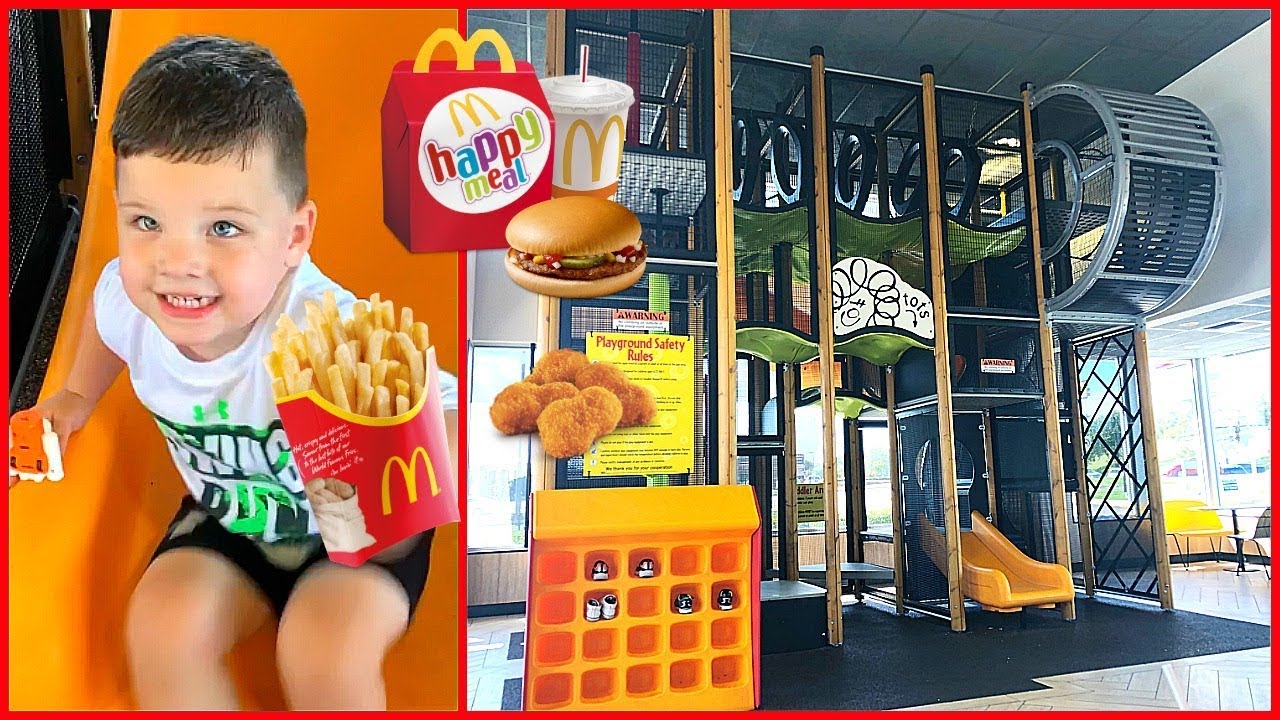 Family Fun at Mcdonald's Indoor Playground!  Caleb & Mommy Open Happy Meals Surprise Toys!