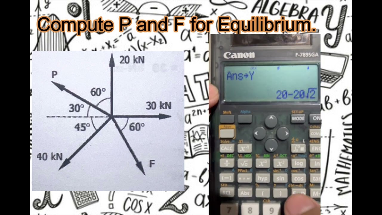 CALCULATOR TECHNIQUES (CANON F-789SGA) - EQUILIBRIUM OF A CONCURRENT FORCE SYSTEM - STATICS