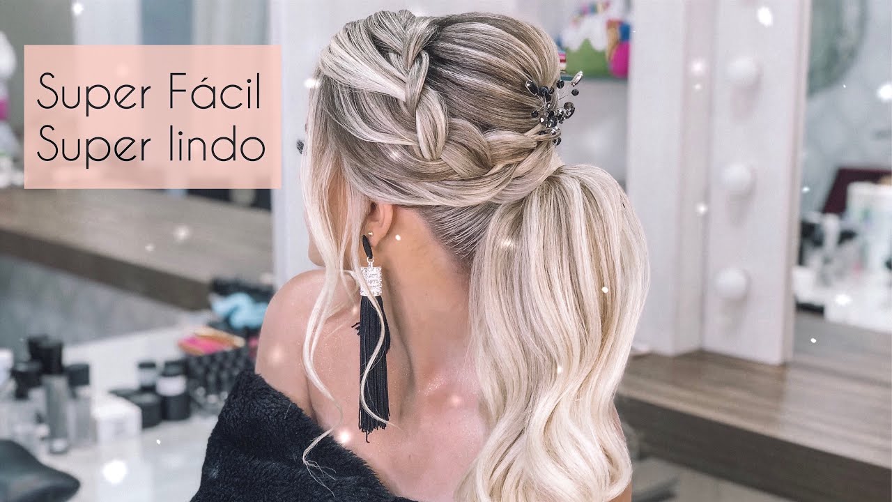 Penteado RABO DE CAVALO FÁCIL e LINDO com TRANÇA | BEAUTIFUL and EASY BRAIDED PONYTAIL