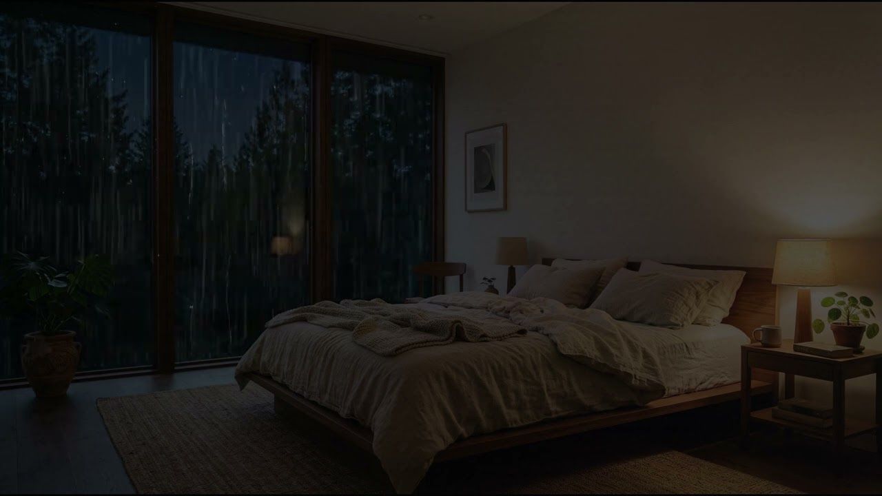 Rain Sounds in a Dark Bedroom (No Ads) | Calm Night Rain for Deep Sleep