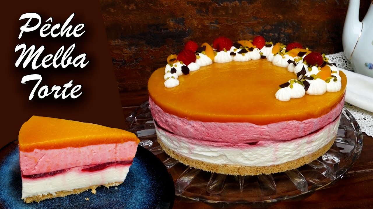 P&ecirc;che Melba Torte | fruchtige no bake Himbeer Pfirsich Torte | ohne backen
