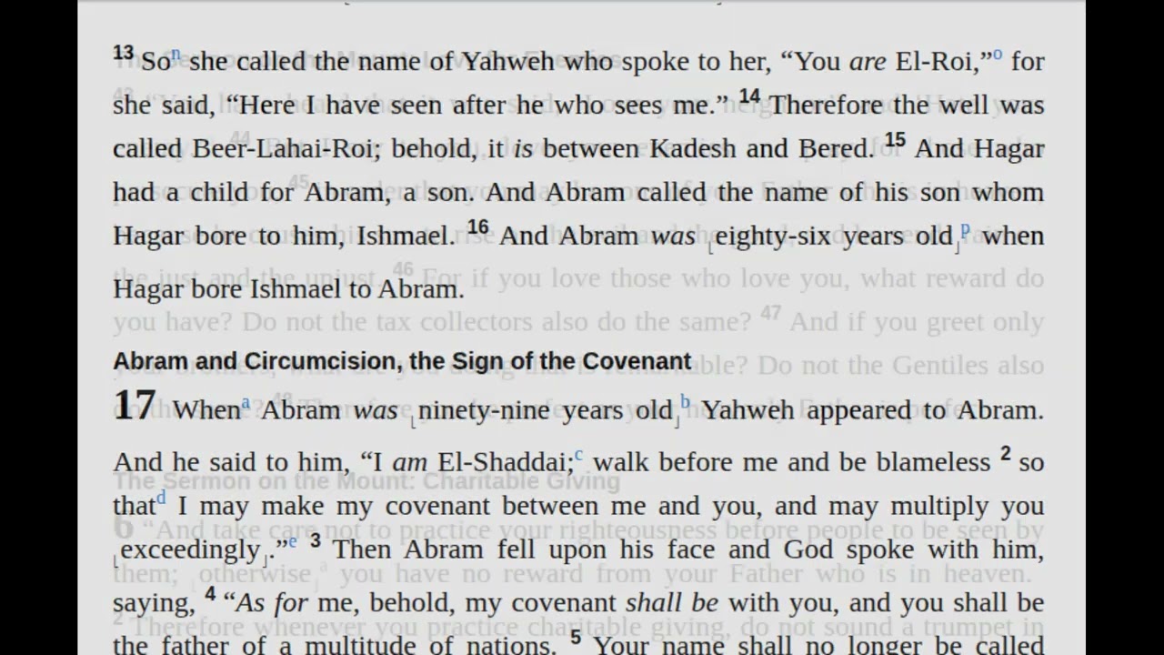 Day 7: Genesis 14, Genesis 15, Genesis 16, Matthew 5:43-48, Matthew 6:1-24, Psalm 6