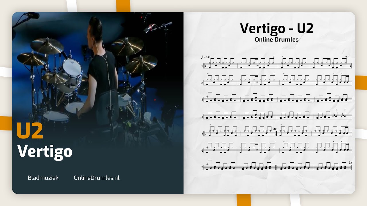 Drum Bladmuziek uitleg en meespelen met Vertigo – U2 – Online Drumles