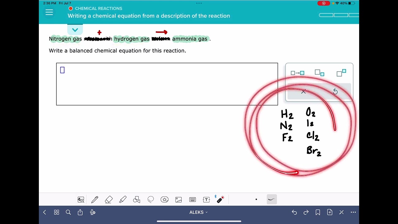 ALEKS: Writing a chemical equation from a description of the reaction