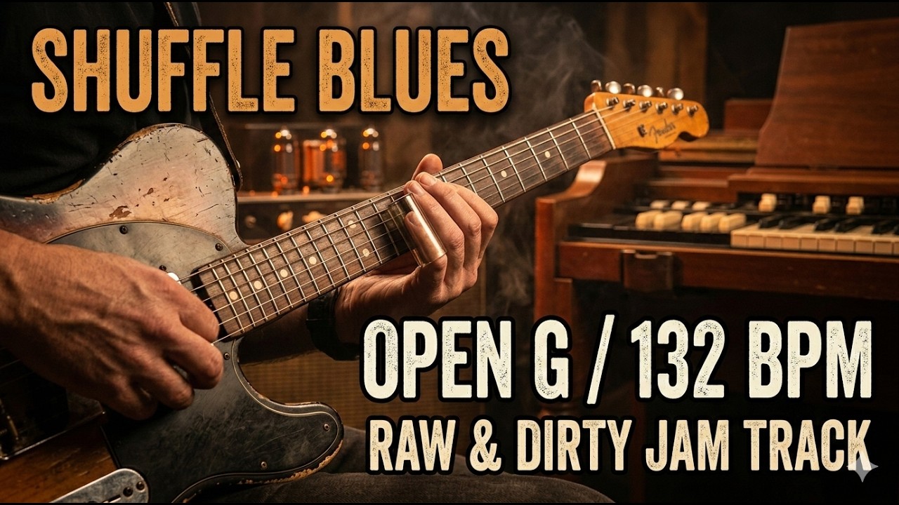 Muddy Waters Style Backing Track | Open G Slide Guitar Blues Shuffle (132 BPM)