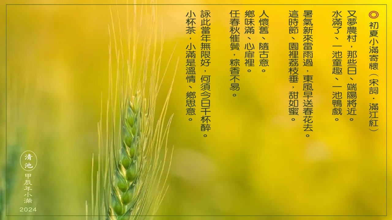 ◎2024初夏小滿寄懷〈宋詞·滿江紅〉
