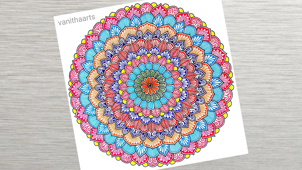 How to draw Colorful Mandala for Beginners Step-by-Step Tutorial #vanithaarts #mandalaart #mandala