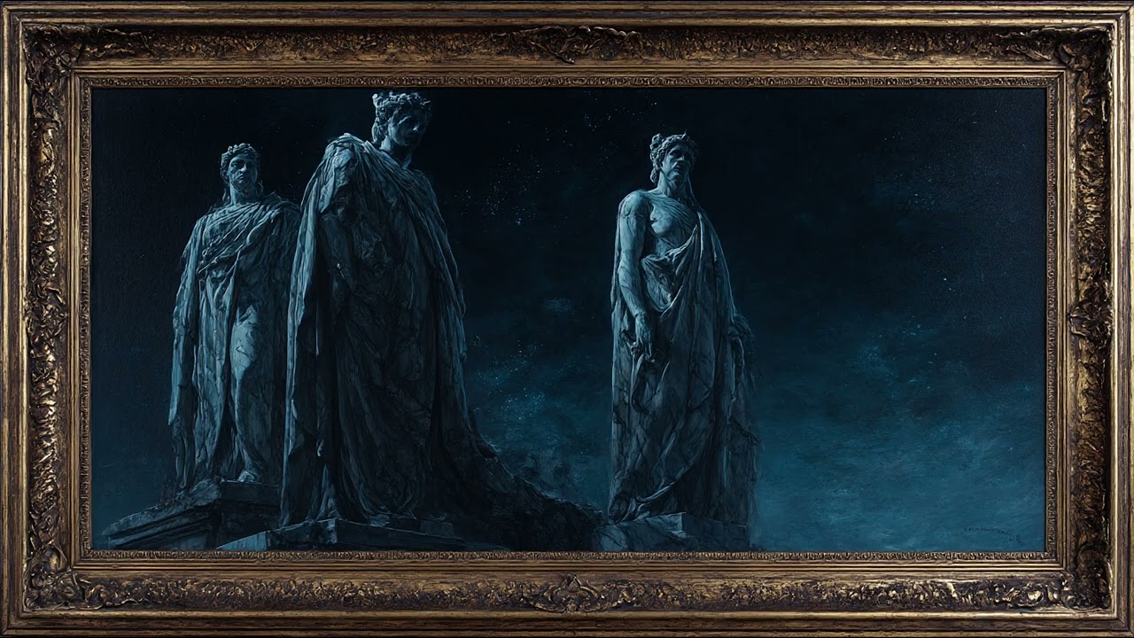 Mystic Roman Statues Painting | TV Art with Gold Frame | Dark Classical Screensaver | 8 Hours