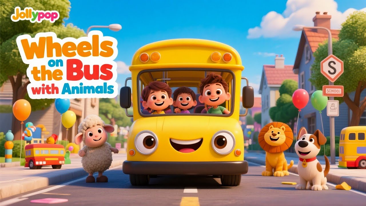 Wheels on the Bus with Animals 🚌 🐶 | Fun Sing Along for Kids 🎶 | Jollypop Nursery Rhymes