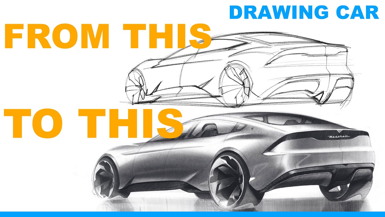 Drawing a car in 3 steps. 1minute vs 10 minutes vs 4 hours.