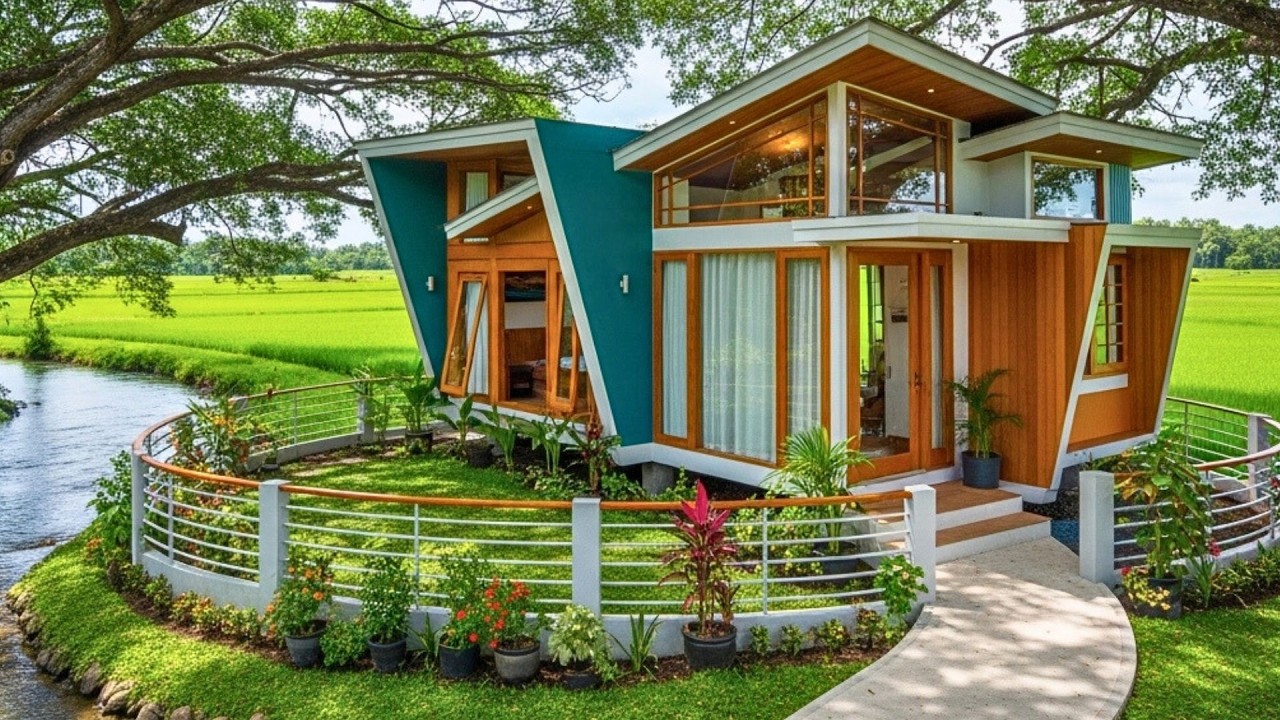 Step Into A Modern Tiny House On A Stream‑Side Island Where Teal Panels And Wooden Accents Meet Natu