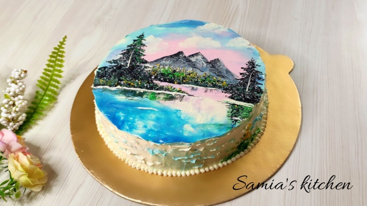 palette knife landscape painting on cake