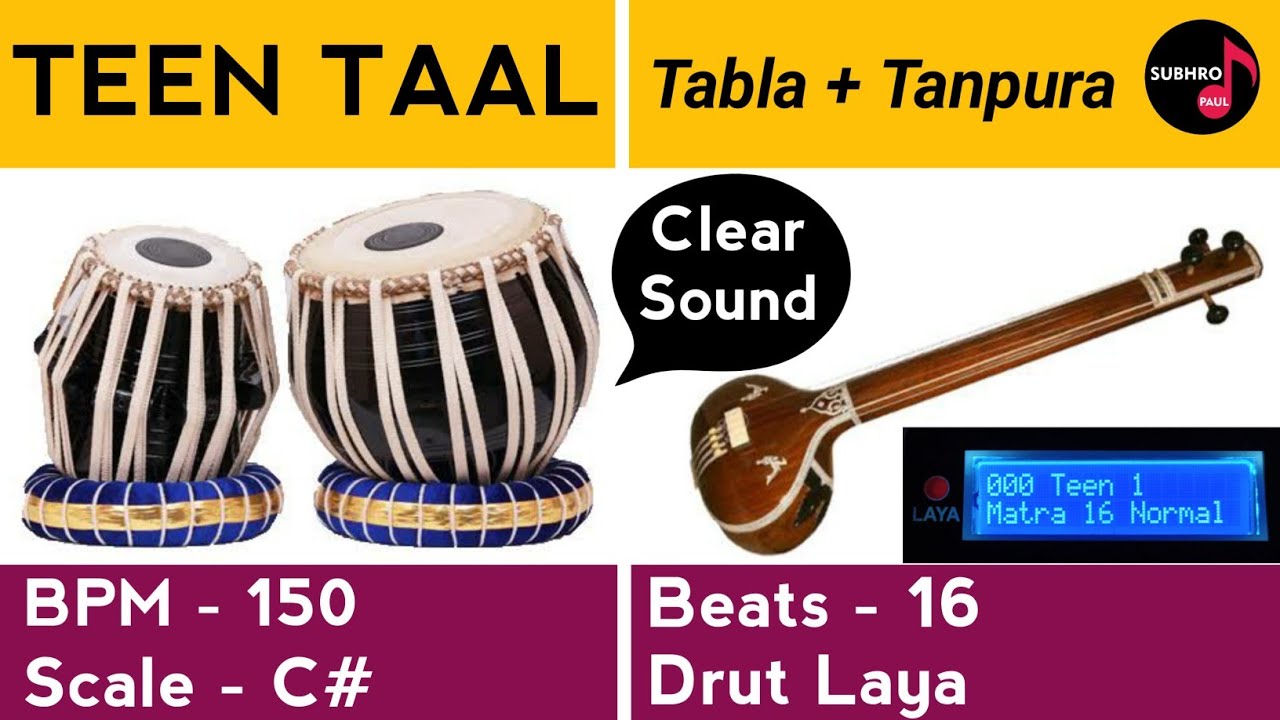 Teen Taal Tabla Loop With Tanpura C# | Drut Laya, Riyaaz, Redel 30 min, Tanpura C Sharp, Subhro Paul