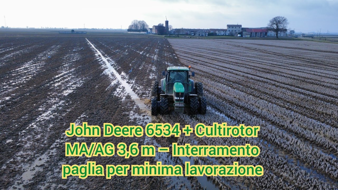 John Deere 6534 + культиватор MA/AG 3,6 м – заделка соломой для минимальной обработки почвы.