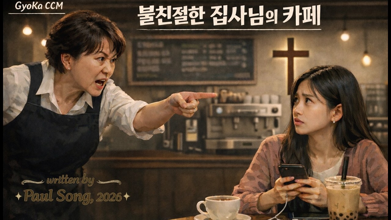 불친절한 집사님의 카페 [GyoKa CCM] written by Paul Song, 2026 #카페 #불친절 #교회옆카페 #충전 #핸드폰 #조퇴 #육아 #성구 #십자가 #기복신앙