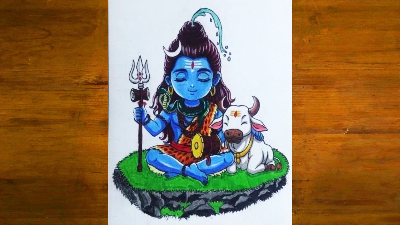 HOW TO DRAW Lord SHIVA with cute nandi maharaj, mahadev drawing, mahashivratri drawing,