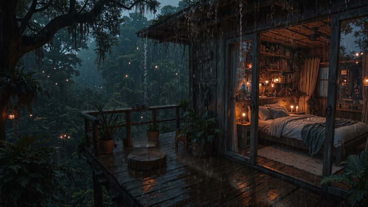 Rain Falling Slowly Around a Hidden Forest Cabin 🌲🌧️ | Relax & Unwind