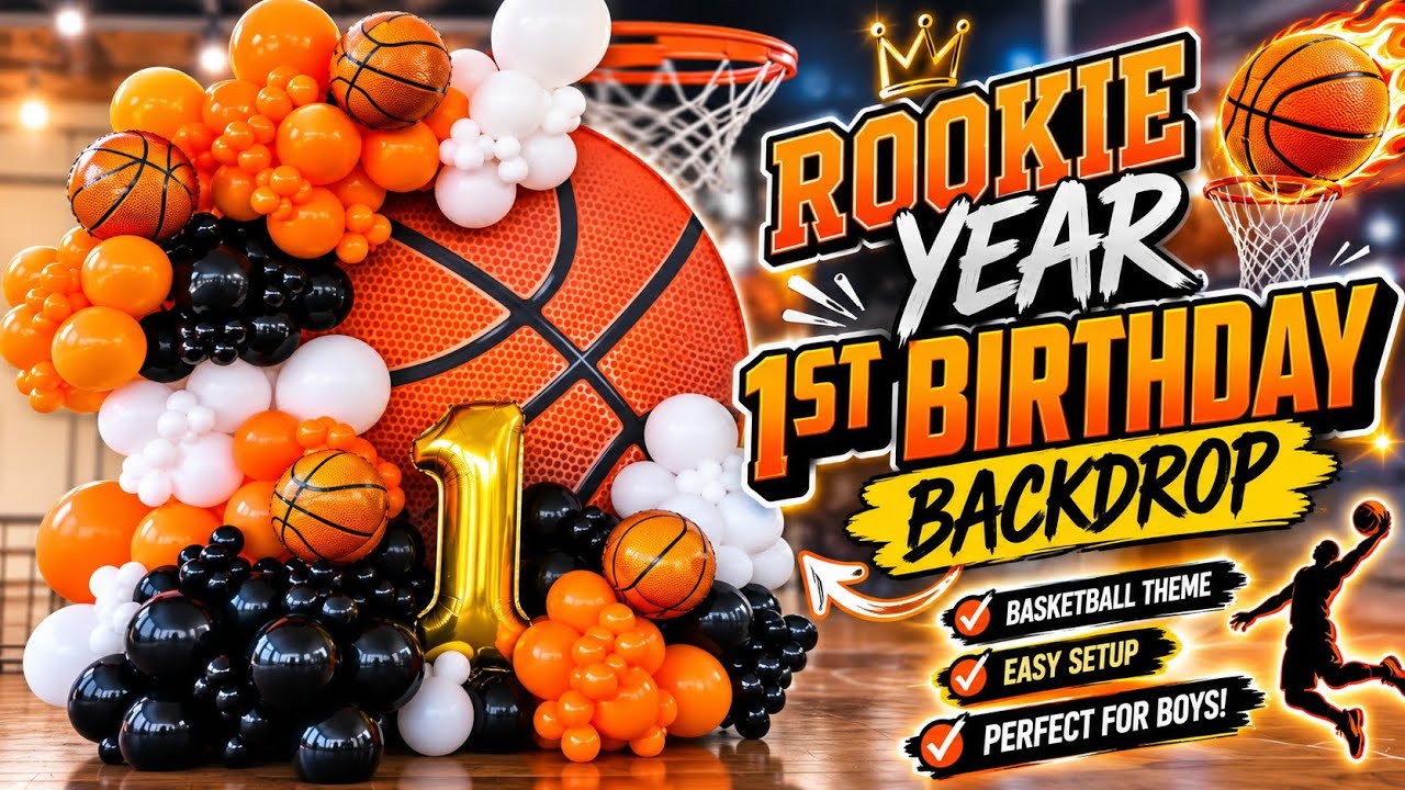 Basketball-Themed 1st Birthday Party | Rookie Year Balloon Garland Tutorial #balloons #diy