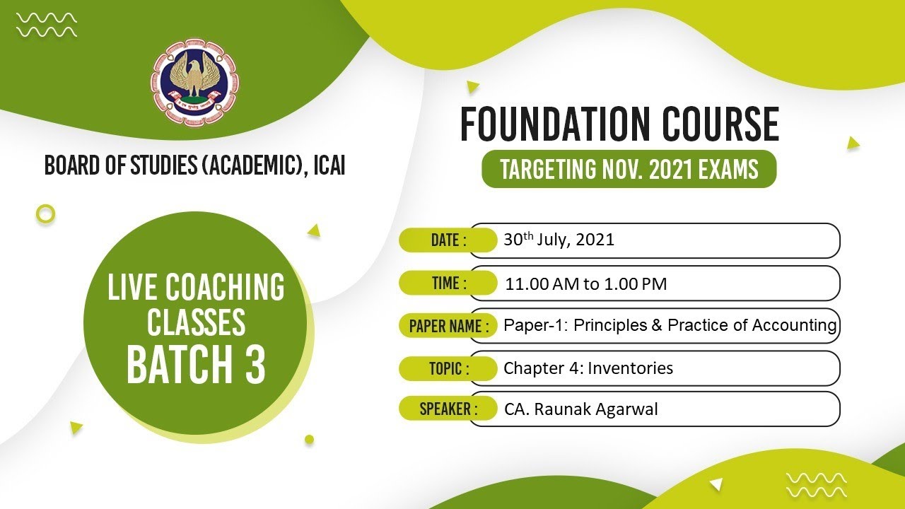 Foundation Paper 1: PPA | Topic: Chapter 4: Inventories | Session 1 | 30 July, 2021