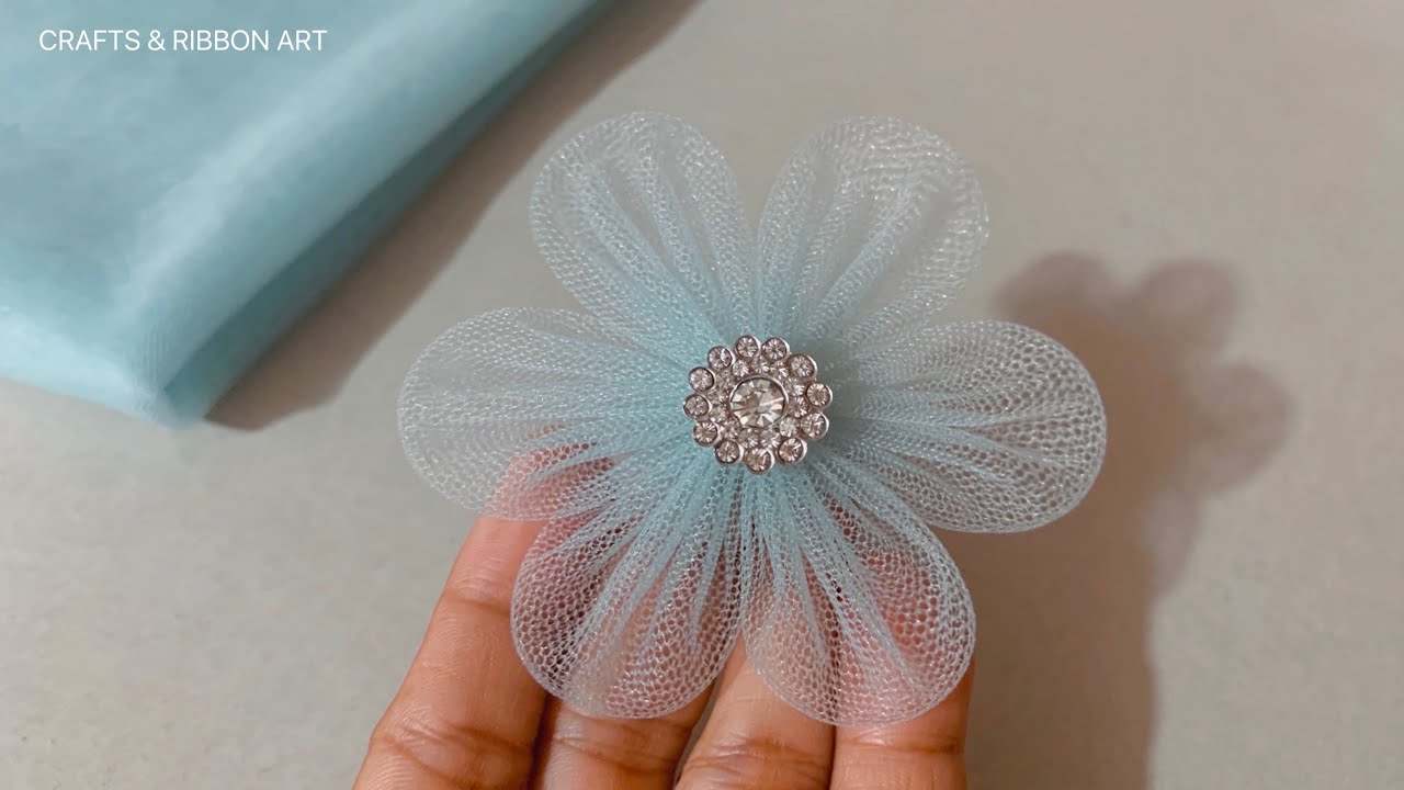 Beautiful Net Flower | Net fabric flowers | net flowers | net flower making | DIY Fabric Flowers