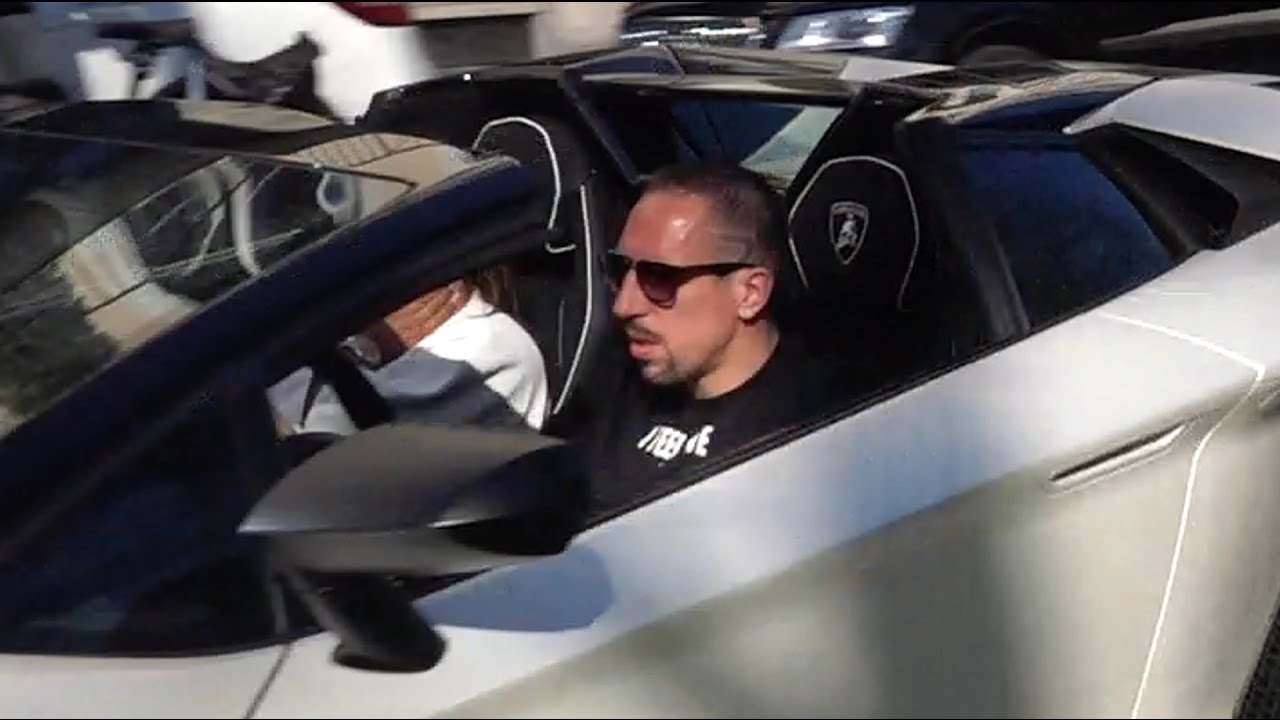 Franck Ribéry driving his new Lamborghini Aventador SV Roadster