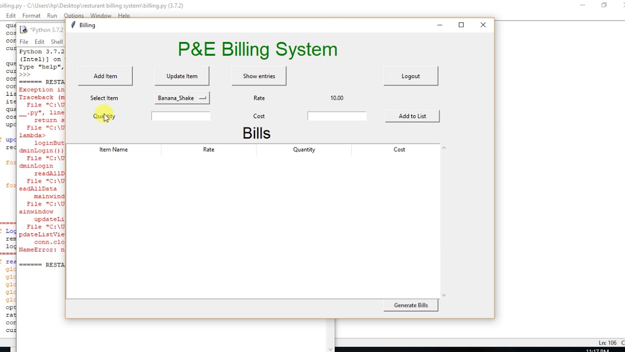 Restaurant Billing System: Python tkinter Project part 3: Working with multiple orders of a Customer