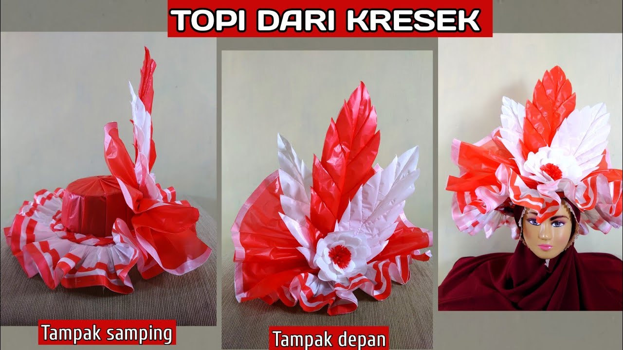 CARA MEMBUAT TOPI KARNAVAL MERAH PUTIH DARI PLASTIK KRESEK