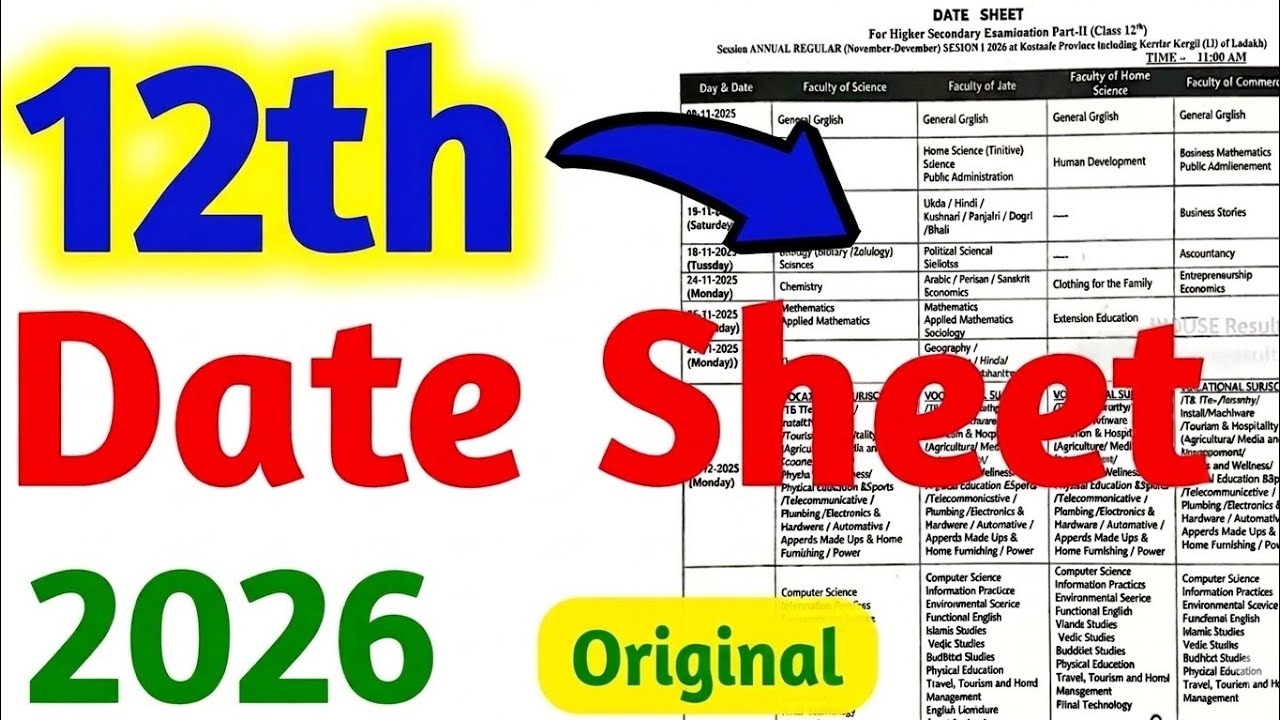 12Th Class date sheet 2026 | 2nd year final date sheet 2026 | Date sheet 12th class all Punjab board