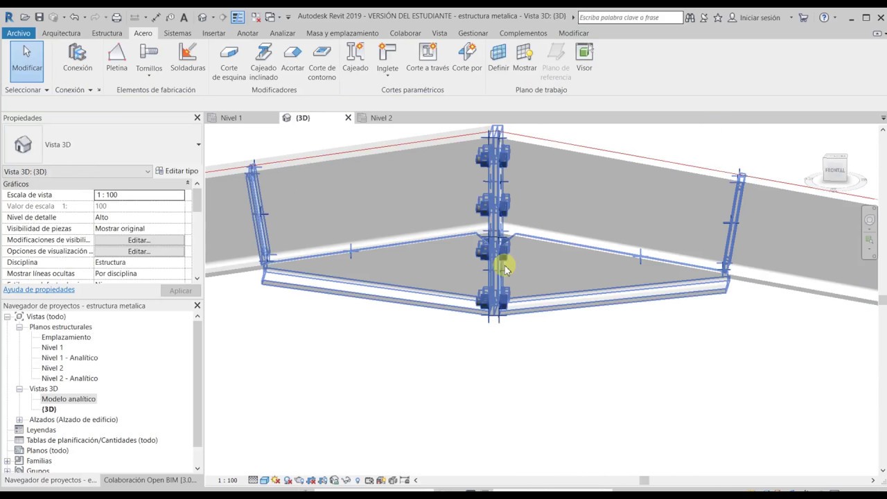 PÓRTICO METÁLICO CON CONEXIONES ESTRUCTURALES EN REVIT 2019