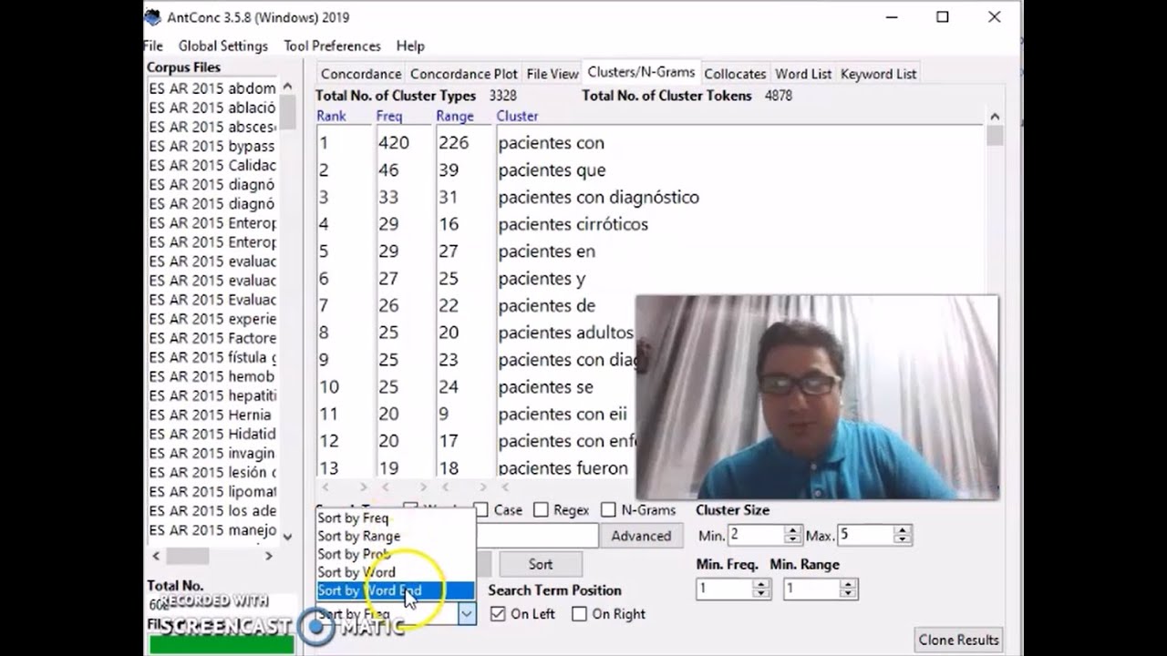 Videotutorial de Identificación de colocaciones con Antconc