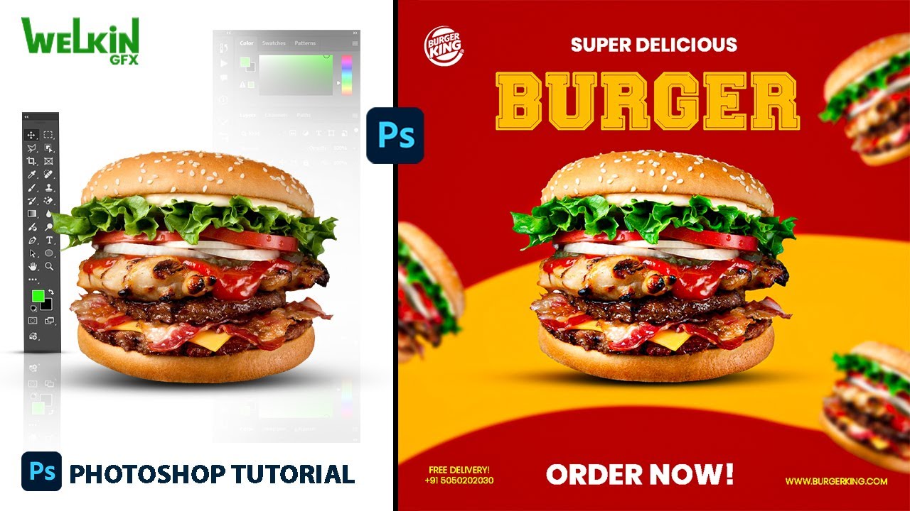 #Photoshop में #Burger #Social Media #Post बनाएं | Beginner Tutorial | Welkin GFX